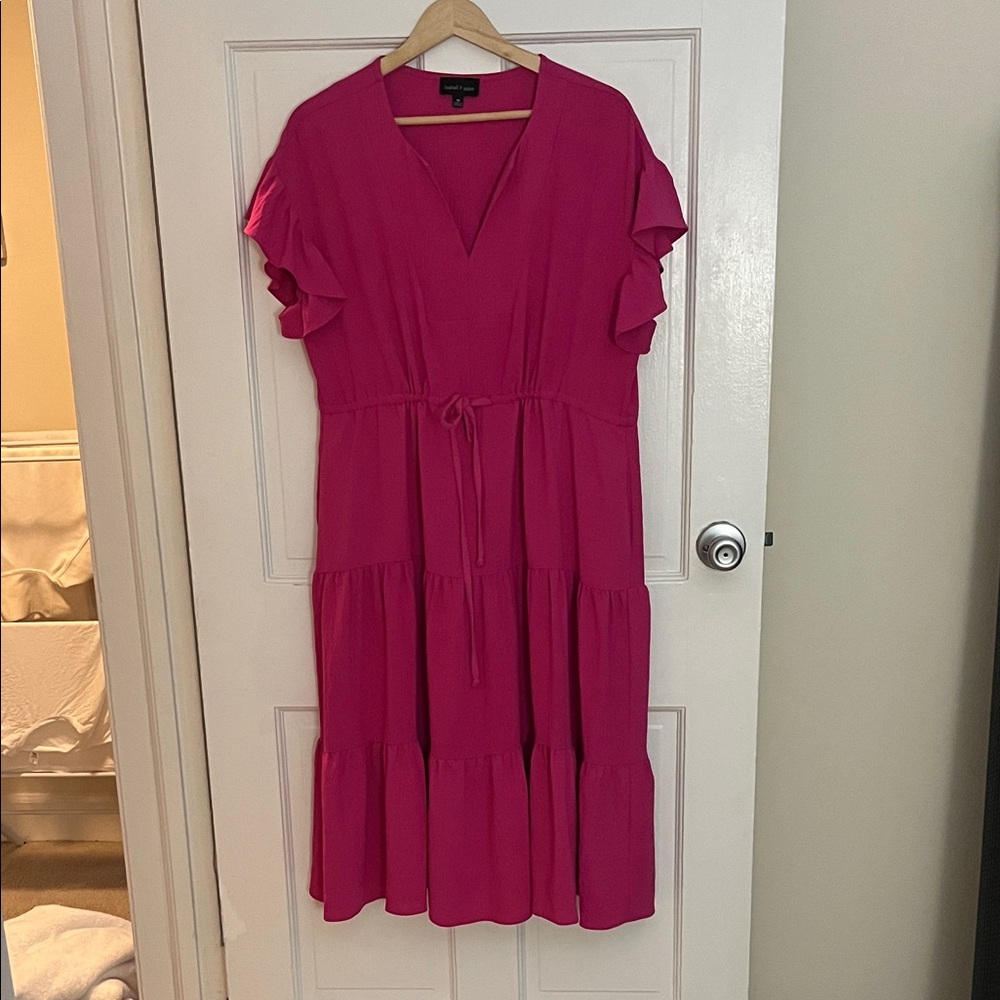Pink Ruffled V-Neck Dress